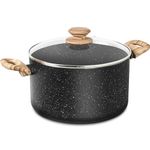 MICHELANGELO Stock Pot with Lid, 24cm/6L Soup Pot Nonstick, Cooking Pot with Lid, Induction Pot for Cooking, Non Stick Pot for Kitchen, Black Granite Pot