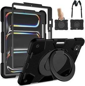 Andnary Case for iPad Pro 11 Inch M4 2024/M5 2025 Case, Heavy Duty Shockproof Cover with Screen Protector/360° Rotate Stand/Shoulder Strap/Pencil Holde (Black, iPad Pro M4/M5 11 inch)
