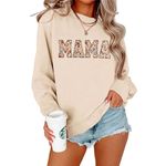 BOUTIKOME Mama Sweatshirt Women Funny Mama Letter Print Graphic Mom Life Long Sleeve Crewneck Pullover Shirt Loose Tops, Apricot-flower, XXL