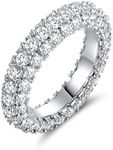 Barzel 3 Row Eternity Ring Wedding Band for Women 18k White Gold Plated Cubic Zirconia Eternity Band Ring Jewelry (Silver, 9)