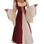 Abaowedding Womens's Medieval Renaissance Costume Cosplay Chemise and Over Dress Large/X-Large Burgundy and Ivory