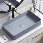 REMANENCE Wash Basin Countertop | Tabletop Ceramic Bathroom Sink | Wash Basin Over Counter | Wash Basin For Bathroom (24 x 14 x 4 Inch) (Plain Grey)