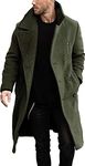 Runcati Men's Coat Regular Fit Trench Coat Long Lapel Double Breasted Wool Business Winter Jacket Peacoat Green XXL