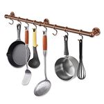 ROTHLEY Copper Pot Rail 23.7 Inch Hanging Pot Rack Stainless Steel Kitchen Rail with S Hooks Utensil Rack Rail Wall Mounted Pot and Pan Hanging Rack Mug Holder Pot Hangers Kitchen Rail Wall Pan Rack