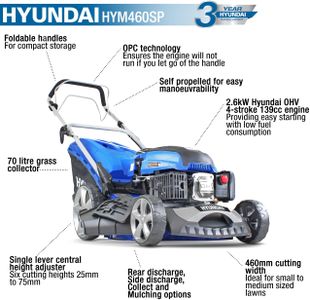Hyundai 46cm Petrol Lawnmower – Push Mower for Medium Lawns