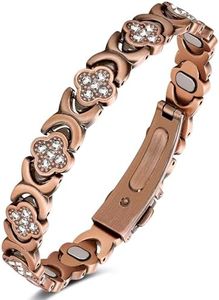 Feraco Pure Copper Bracelets for Women, 5X Ultra Strength Magnetic Bracelet with 5000 Gauss Magnets & Sparkling Cubic Zirconia, Premium Folding Clasp, Infinite Clover Jewelry Gift