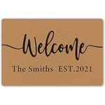 Custom Door Mat, Welcome Mat Outdoor, Front Door Mat for Outside Entry, Door Matts Inside Entrance, Front Door Rugs for Entryway Indoor, for Entryway, High Traffic Areas (24"x16", Browm)