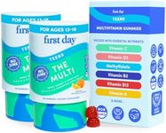 FIRST DAY Vitamins for Teens - Teen Multi Vitamins for Girls & Boys 12-17, Organic Fruit & Veggie Blend - 12 Key Nutrients: Vitamins A, B1, B2, B6, B9, B12, C, D3, E, K2-60 Day Supply