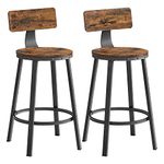 VASAGLE Bar Stools Set of 2, Counter Stools, Bar Chairs with Backrest, 24.6-Inch Tall Seat, Rustic Brown and Black ULBC076B01