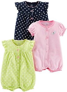 Simple Joys by Carter's Baby Girls' 3-Pack Snap-up Rompers, Light Green/Navy Dots/Pink Stripe, 12 Months