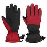 American Trend Kids Snow Gloves Waterproof Winter Gloves Ski Gloves for Boys Girls Cold Weather Outdoor Sports Snowboard Gloves, Red, Large（fits 10-14 years old）