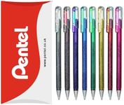 Pentel Hybrid - Dual Metallic Pens - Liquid Gel Rollerball Pens - K110 - Assorted Colours - Set of 8