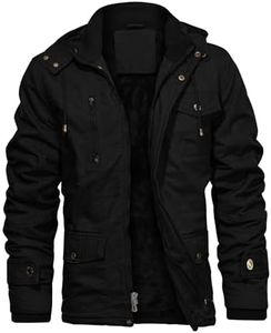 CHEXPEL Hooded Winter Jackets for Men Thick Military Jackets Thicken Casual Zip Out Coat Outerwear with Snap Pockets Black M