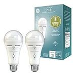 GE LED+ Backup Battery LED Light Bulbs, 8W, Rechargeable Emergency Light for Power Outages + Flashlight, Soft White, A21 (2 Pack)