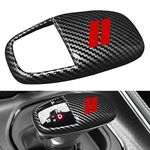 SENSHINE Gear Shift Knob Head Cover Trim for Dodge Charger Challenger Accessories 2015-2023 2024 Durango 2016-2024 Interior Shell Insert Decoration Protector Gear Shifter Cover (Carbon Fiber Red Trim)