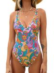 CUPSHE Women's One Piece Swimsuit Bathing Suit Double Strap Back tie Low Cut Boho Paisley Swimwear, Boho Paisley Print, Medium