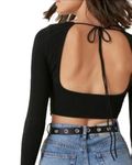 Luktrima Backless Deep Back Tie Square Neck Crop Top for Women Full Sleeve Fancy Tops for Girls