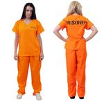 Ladies Orange Convict Prisoner Costume - X-Small - Orange Top & Trousers with "Prisoner" Text - Convict Prisoner Cops and Robbers Fancy Dress