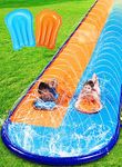 SLOOSH 22.5ft x 62in/685.8*157.5cm Double Lawn Water Slide, Heavy Duty Lawn Water Slide with Sprinkler and 2 Inflatable Boards for Kids and Adults Summer Party Yard Lawn Outdoor Water Play Activities