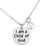 AHAETH Baptism Necklace For Goddaughter Godson Lds Baptized Jewelry Christening Necklace, necklace, Stainless Steel, Agate