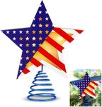 Craftsatin 9.2 x 7.8 Inch Wood Star Tree Topper 4th of July Memorial Day Tree Topper Happy Independence Day with LED Light for Independence Day Party Decoration Tabletop Display Birthday Gift