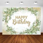 Avezano Sage Green Birthday Party Decorations Sprinkle Gold Dots Happy Birthday Backdrop Greenery Leaves Bday Photoshoot Background Banner (7x5ft)