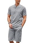 COOFANDY Men's 2 Pieces Linen Set Casual Henley Shirts Short Sleeve Beach Yoga Shorts Summer Pants Outfi