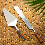 ExclusiveLane "The Mughal Aakar" Hand-Painted Cake Server & Bread Knife in Stainless Steel & Ceramic (Set of 2) - Pizza Server Bread Cutting Knife for Kitchen Butter Knives Jam Spreader Slicing Knife