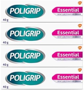 Poligrip Essential Denture Fixative Cream (4 x 40g) Secure Hold, Flavour Free