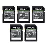 PNY 32GB Elite Class 10 U1 V10 SDHC Flash Memory Card 5-Pack - 100MB/s Read, Class 10, U1 Full HD, UHS-I, Full Size SD