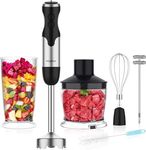 Keylitos 5 in 1 Immersion Hand Blender Mixer, [Upgraded] 1000W Handheld Stick Blender with 600ML Chopper, 800ML Beaker, Whisk and Milk Frother for Smoothie, Baby Food, Sauces Red,Puree, Soup (Black)