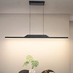 Loyled Modern LED Linear Chandelier - Black Metal Dining Room Light Fixture, Adjustable Height LED Pendant Light, Kitchen Island Lighting Lampara De Techo, Ceiling Lights for Over Table Office 3000K