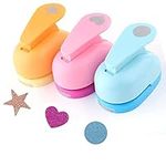 JEOPKO Circle Punch, heart hole punch 3 PCS Creative Paper Punch, Colorful Craft Hole Punch,DIY Handmade Punch Cutter for Crafting Scrap booking and Cards(Yellow+pink+blue)