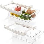 Yesland 2 Pcs Fridge Drawer Organizer with Handle and 4 Divided Sections - Pull-out Refrigerator Storage Drawers Bins and Refrigerator Storage Box - Clear Container for 0.6'' Fridge Shelf