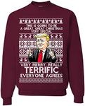 Wild Bobby Great Terrific Merry Christmas Funny Donald Trump Xmas Ugly Christmas Sweater Unisex Crewneck Sweatshirt, Maroon, Large