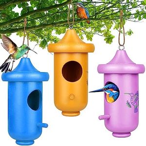 Hummingbird House for Outside Hanging, Garden Window Decorative Wooden Humming Bird Nest 3 Pack Blue Orange Purple