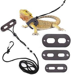 POLKASTORE Bearded Dragon Harness and Leash Adjustable(S,M,L, 3 Pack) - Soft Leather Reptile Lizard Leash for Amphibians and Other Small Pet Animals