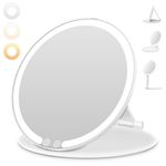 Auxmir Foldable Travel Makeup Mirror with 3 Dimmable Color Lights, USB Rechargeable Lighted Vanity Mirror with Touch Screen, Compact & Portable Ultrathin Desk Beauty Mirror for Travel Daily Business