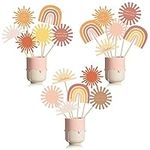 G1ngtar 30Pcs Boho Sun Party Centerpiece Sticks Table Toppers Hippie Rainbow Muted Sun Table Decor First Trip Around the Sun Birthday Party Decoration Baby Shower Supplies for Baby Boys Girls