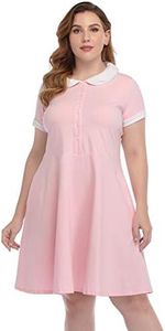 HDE Plus Size Peter Pan Collar Dress Fit and Flare Collared Casual Skater Dress Pink