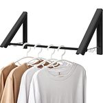 Drying Rack Wall Mounted with 32" Rod, Foldable Clothes Drying Rack Wall Mount, Folding Laundry Dryer Hanger for Clothes, Collapsible Clothes Drying Rack for Laundry Room, Black