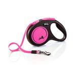 FLEXI New Neon Tape Retractable Dog Leash for Medium Size Dogs Upto 25kgs. – 16 ft., Pink | Tangle Free Pet Walking Leash with One-Handed Brake, Pause, Lock | German Quality Product