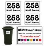 4 x Personalised Custom Wheelie Bin Number Stickers with Waterproof House Number & Street Name (4 Decals-150 x 100 mm) PBN01 Stickers Limited