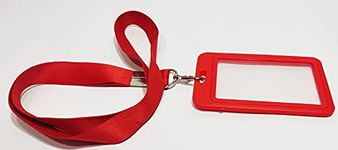 ELEGANTE Plastic ID Card Holder with Lanyard for Office/School Use (Vertical) (Red, Pack of 10pcs.)