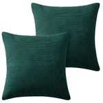 Hafaa Cushions with Covers Included 45 x 45 Cm Set of 4 (2 Emerald Cushion Covers, 2 Cushion Inserts) - Stripe Velvet Square Throw Pillow Case Decorative Sofa Cushion Covers with Invisible Zipper