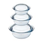 Ôcuisine® Casserole Glass Round Dishes with Handles Oven Safe - Freezer Safe - Microwave Safe Borosilicate Glass Made in France (Set 1.4LT + 2.1LT + 3LT)