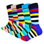 HIWEAR Mens Socks- Colorful Funky Novelty Design Rich Cotton,Men's Comfort Dress Calf Socks Multipack (Stripe5-5 Pack)