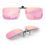 TEMSO Polarized Clip On Sunglasses Flip Up Over Prescription Glasses For Mens Womens,Fit For Myopia Glasses On Holiday Beach,Filter UVA UVB,HD Vision|Safe Driving|Pink Mirror|60 * 41mm