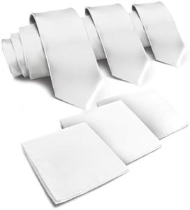 Vittorio Farina Solid Satin Necktie & Pocket Square Combo Set for Men (White/White/White)