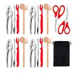 19Pcs Seafood Tool Set Nut Cracker Set Include 4 Lobster Crab mallets, 4 Crab Crackers, 4 Lobster Shellers, 4 Crab Leg Forks/Picks, 2 Seafood Scissors& Storage Bag